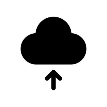 A solid icon of a cloud with an up arrow, symbolizing file cloud upload. vector