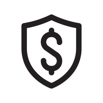 A line style icon of a shield with a dollar sign symbolizing financial security or protected transactions. vector