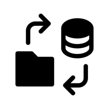 A simple filled icon of a folder overlaid on a database cylinder. vector