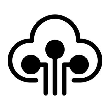 A simple filled icon of connected dots and lines, representing a complex network system. vector