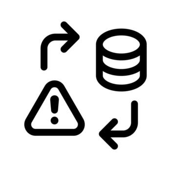 A linear graphic of a server with a warning sign, indicating a server warning or maintenance. vector