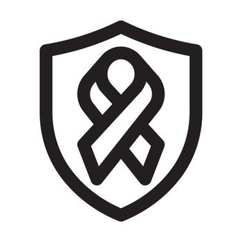 A line style icon of a shield with a ribbon or scroll symbolizing certification or awarded protection. vector