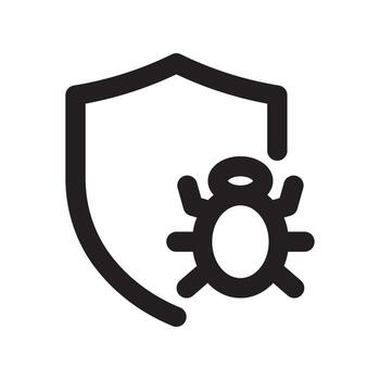 A line style icon of a shield with a bug symbolizing vulnerability defense or bug fixing. vector