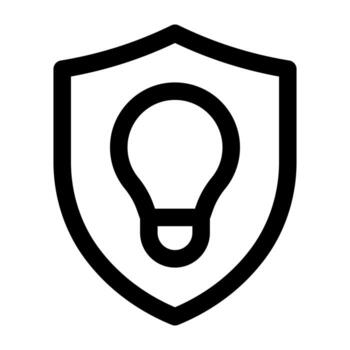 A line style icon of a shield with a light bulb symbolizing security idea or smart protection. vector