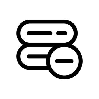 A linear graphic of a server with a minus sign, symbolizing server reduce or scaling down. vector