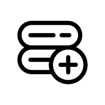 A linear graphic of a server with a plus sign, signifying server add or scaling up. vector