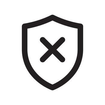 un línea estilo icono de un proteger con un X símbolo simbolizando ha fallado seguridad o bloquear acción. vector