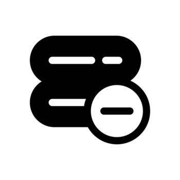 A filled graphic of a server with a minus sign, symbolizing server reduce or scaling down. vector