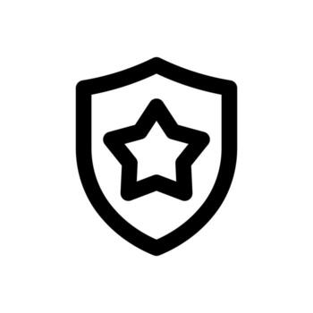 A line style icon of a shield with a star symbolizing high security rating or premium defense. vector