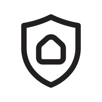 A line style icon of a shield with a house symbolizing home security or physical protection. vector