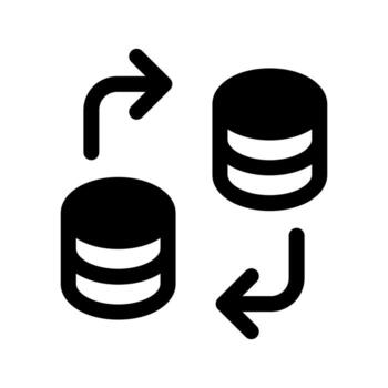 A solid symbol of stacked cylinders, representing a database unit. vector