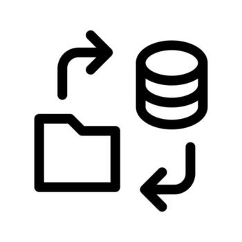 A simple line icon of a folder overlaid on a database cylinder. vector