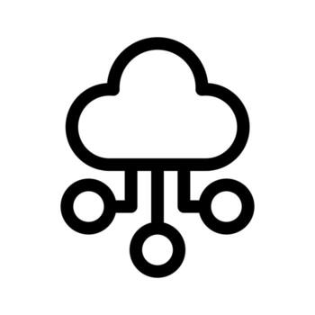 An outline icon of a cloud connected to layered racks, representing cloud infrastructure. vector