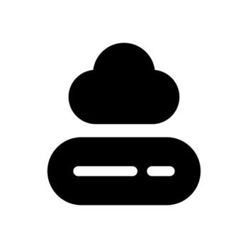 A simple filled icon of a cloud with a server rack inside, representing a cloud server. vector