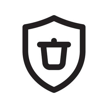A line style icon of a shield with a trash bin symbolizing secure deletion or anti waste measures. vector
