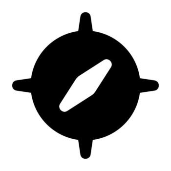 A solid style icon of an instrument showing direction, symbolizing navigation. vector
