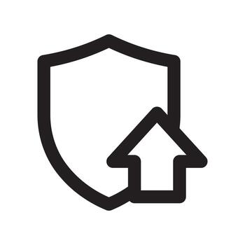 A line style icon of a shield with an arrow symbolizing security update or data flow protection. vector