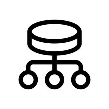 A simple line icon of a database connected to a network structure. vector