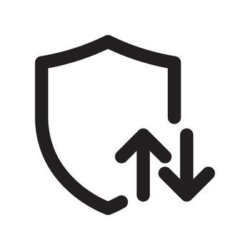 A line style icon of a shield with a globe symbolizing network security or global protection. vector