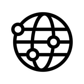 A line icon depicting a globe with network lines, representing the Internet or global connectivity. vector