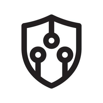 A line style icon of a shield with a share symbol symbolizing secure data sharing or privacy. vector
