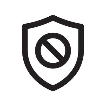 A line style icon of a shield with a denial symbol symbolizing restricted action or access block. vector