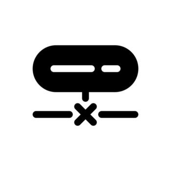 A filled graphic of a server with a broken network line, signifying a disconnected server. vector