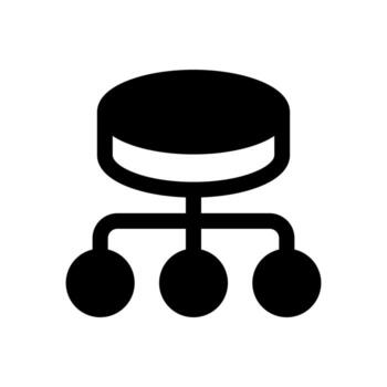 A simple filled icon of a database connected to a network structure. vector