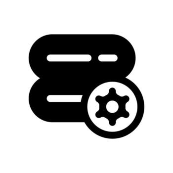 A solid icon of a server with a gear, for server settings or configuration. vector