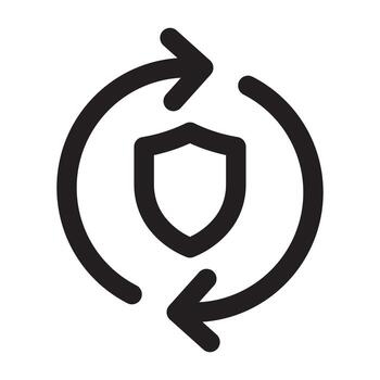 A line style icon of a shield with a refresh arrow symbolizing security update or continuous protection. vector