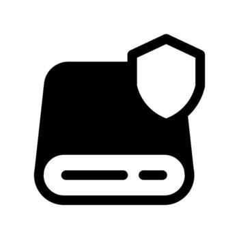 A solid icon of a server with a lock, symbolizing a secure server or protected data. vector