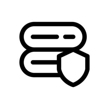 An outline icon of a server with a padlock, symbolizing a server safe or locked state. vector