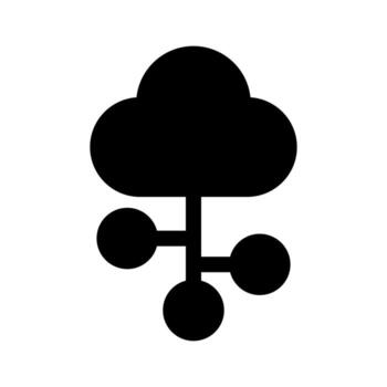 A filled graphic depicting a cloud connected to multiple points, symbolizing a central network. vector