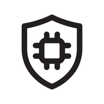 un línea estilo icono de un proteger con un pastilla simbolizando hardware seguridad o digital proteccion. vector