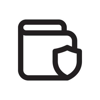 A line style icon of a shield with a wallet symbolizing financial security or digital payment protection. vector
