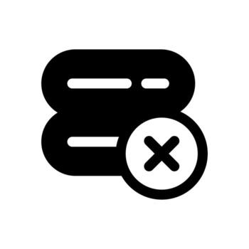 A solid icon of a server with a down arrow, indicating server down or offline status. vector