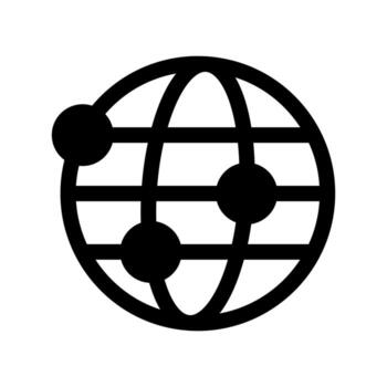 A bold solid icon depicting a globe with network lines, representing the Internet or global connectivity. vector