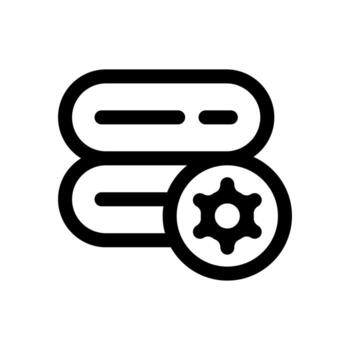 An outline icon of a server with a gear, for server settings or configuration. vector