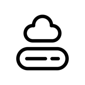 A simple line icon of a cloud with a server rack inside, representing a cloud server. vector