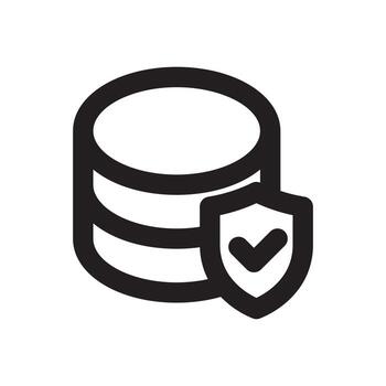 A line style icon of a shield with a database symbol symbolizing data integrity or record security. vector