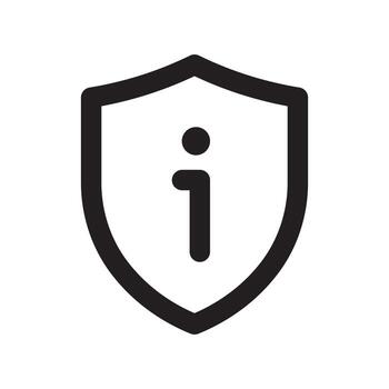 A line style icon of a shield with an info symbol symbolizing security information or policy. vector
