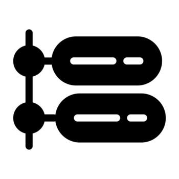 A filled graphic depicting two linked servers in a simplified server duo arrangement. vector