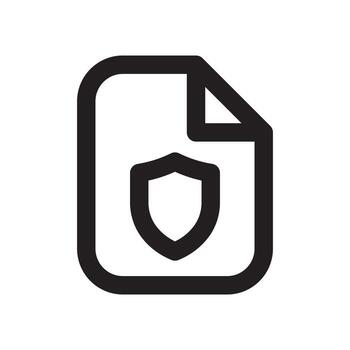 A line style icon of a shield with a file or paper symbolizing file security or document protection. vector
