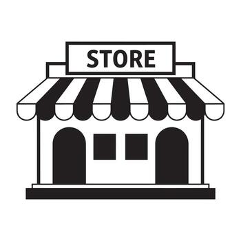 Simple store building icon with awning and signage vector