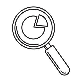 Magnifying glass over pie chart for data analysis and research vector