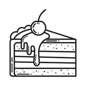 Delicious slice of layer cake with cherry topping and icing drip vector