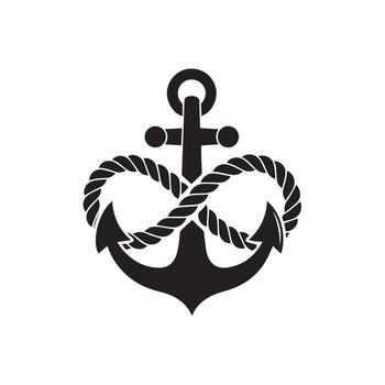 Black Anchor with Infinity Rope Symbolizing Eternal Connection and Stability. vector