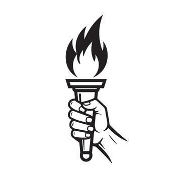 Hand holding a burning torch with a strong flame. vector