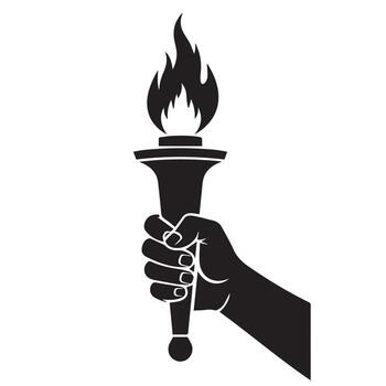 Hand holding a burning torch symbolizing light and guidance. vector