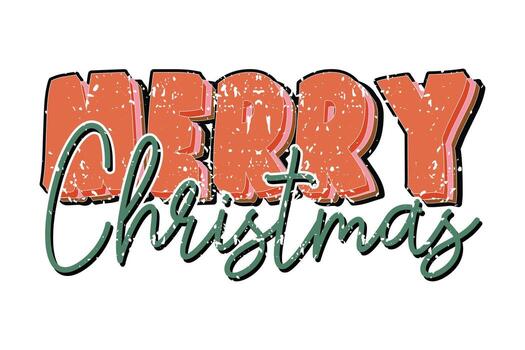 Retro Merry Christmas EPS Distressed Block and Script Typography Holiday Design vector